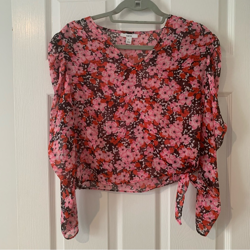 Bar III Pink and Red Crop Blouse